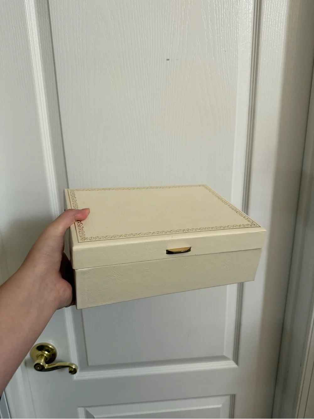 Vintage Cream Jewelry Storage Box with Gold Trim